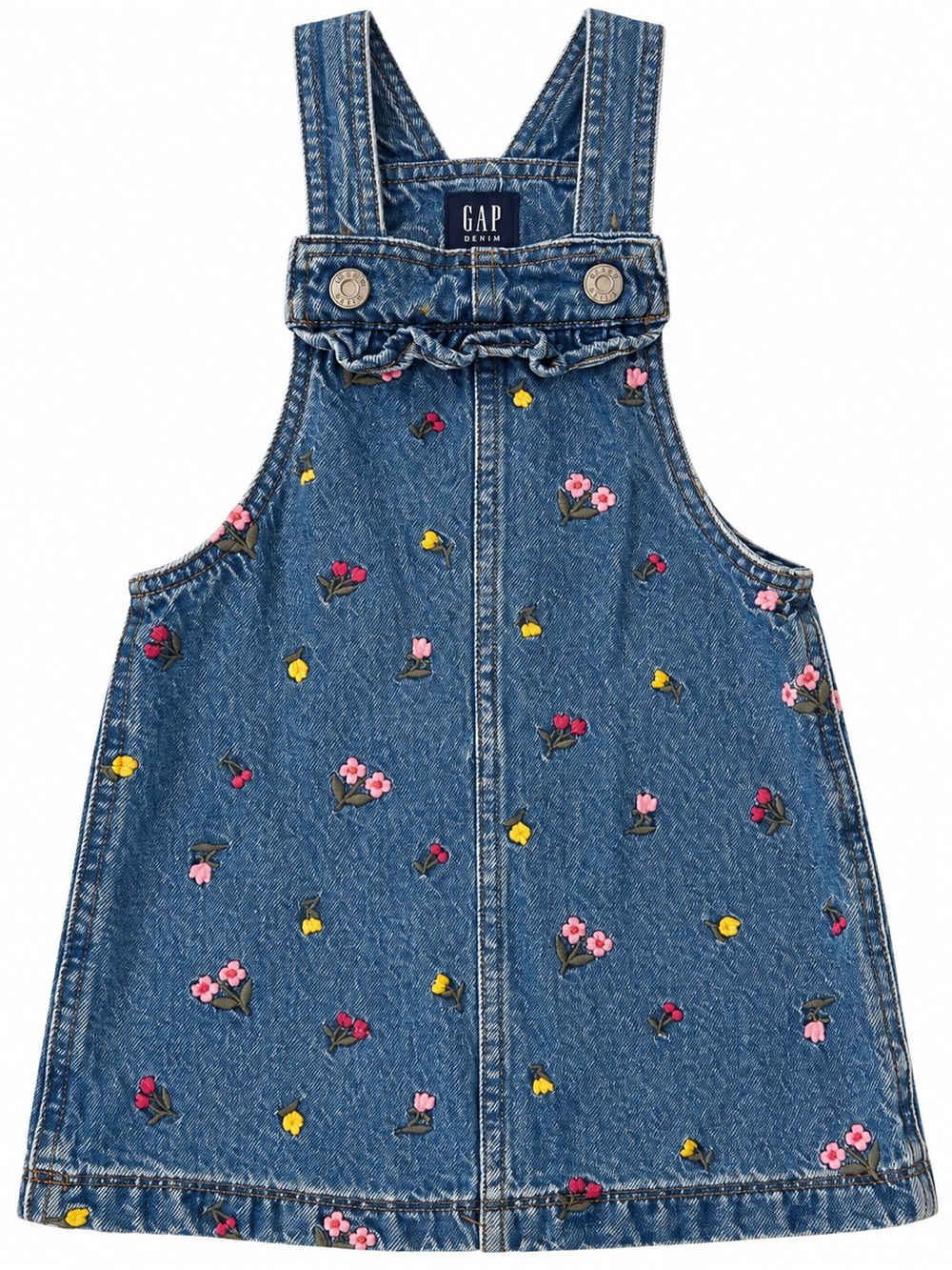 Gap Girls Embroidered Floral Denim Overall Pinafore Dress - Approx. 24 Months